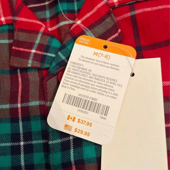 NEW Gymboree green red plaid pajama top 7/8 - Picture 3 of 4